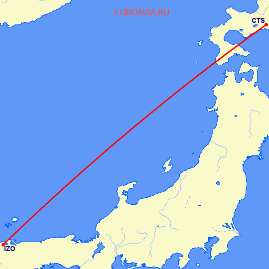 перелет Идзумо — Саппоро на карте