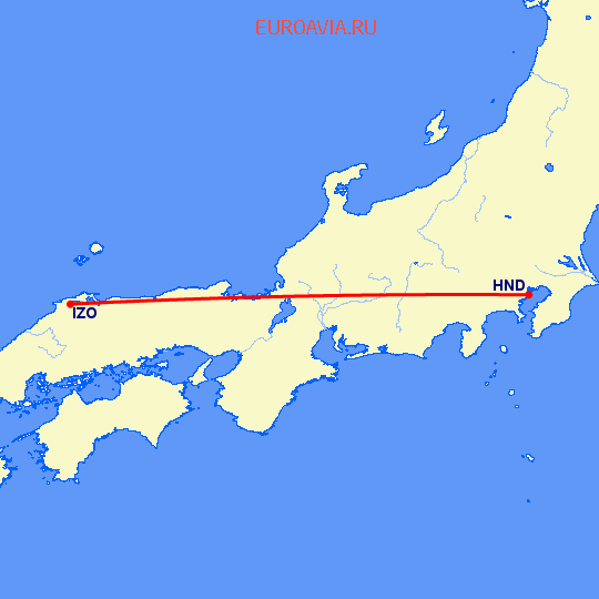 перелет Идзумо — Токио на карте