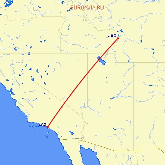 перелет Джексон — Лос Анджелес на карте