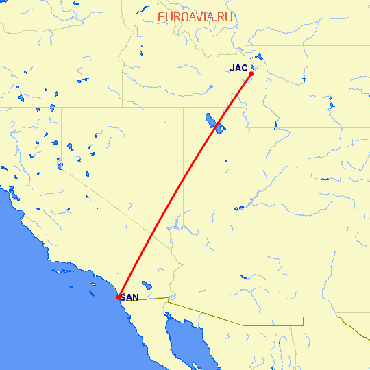 перелет Джексон — Сан Диего на карте