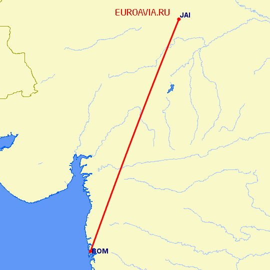 перелет Джайпур — Бомбей на карте