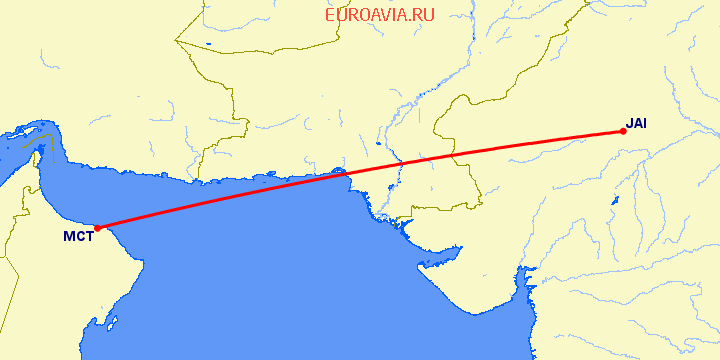 перелет Джайпур — Маскат на карте