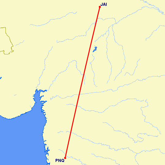 перелет Джайпур — Пуне на карте