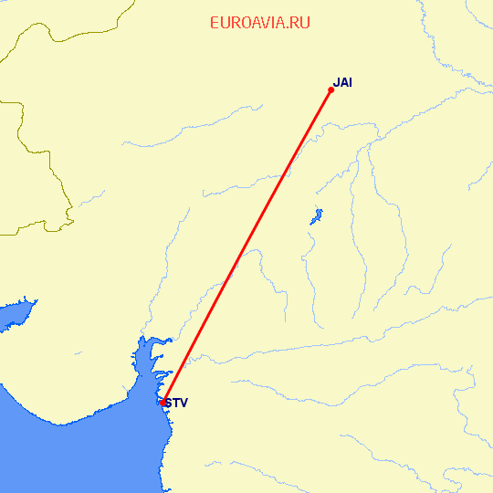 перелет Джайпур — Сурат на карте