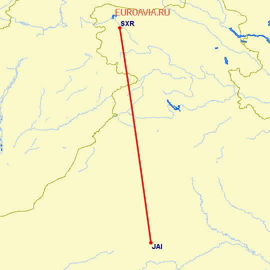 перелет Джайпур — Сринагар на карте