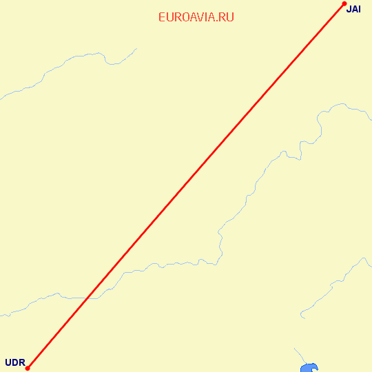 перелет Джайпур — Удайпур на карте
