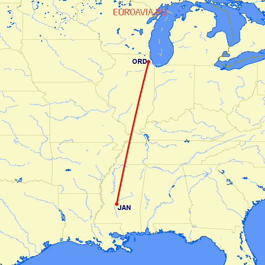 перелет Джексон — Чикаго на карте