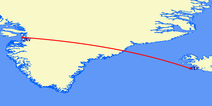 перелет Ilulissat — Рейкьявик на карте