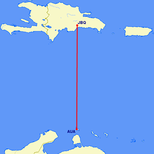перелет Санто-Доминго — Аруба на карте