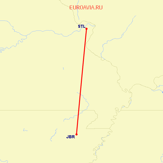 перелет Jonesboro — Сент Луис на карте