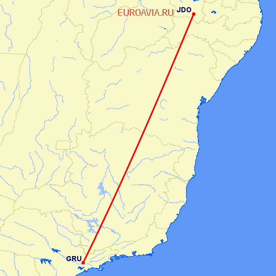 перелет Juazeiro Do Norte — Сан Паулу на карте