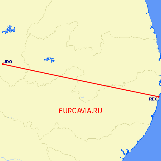 перелет Juazeiro Do Norte — Ресифе на карте