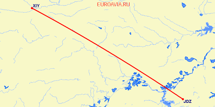 перелет Цзиньдэчжэнь — Синьян на карте