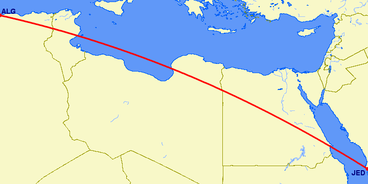 перелет Джедда — Алжир на карте