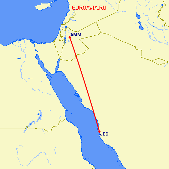 перелет Джедда — Амман на карте