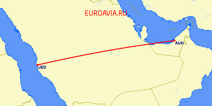 перелет Джедда — Абу Даби на карте