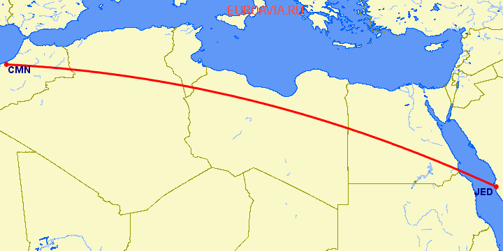 перелет Джедда — Касабланка на карте