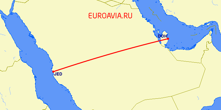 перелет Джедда — Доха на карте