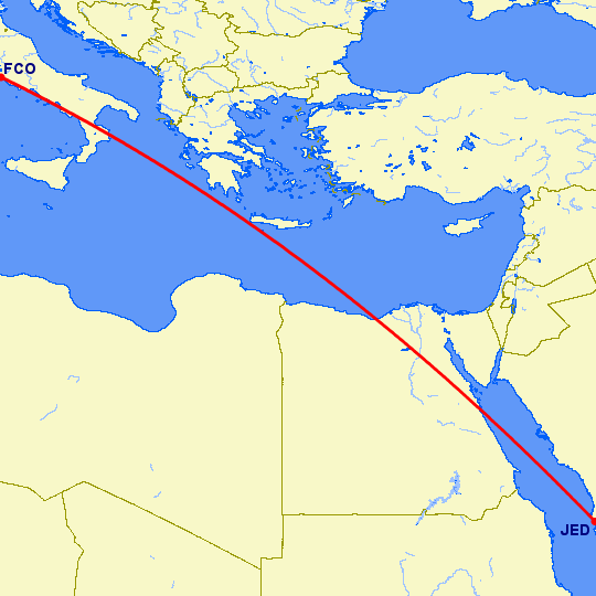 перелет Джедда — Рим на карте