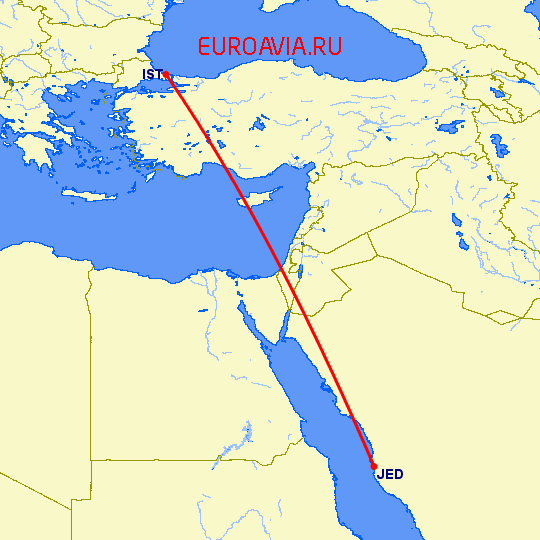перелет Джедда — Стамбул на карте