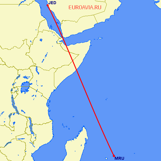 перелет Джедда — Порт Луис на карте