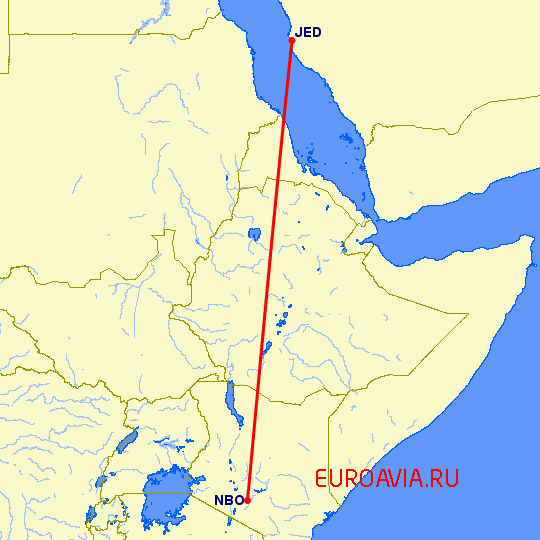перелет Джедда — Найроби на карте