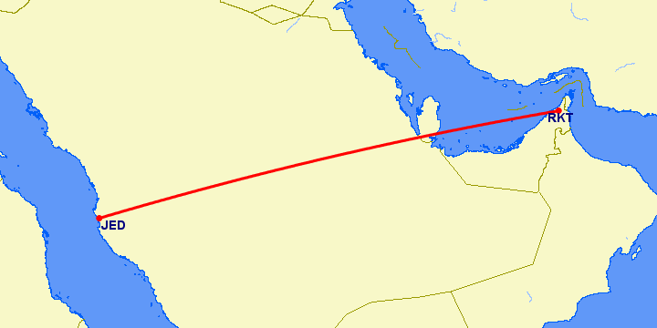 перелет Джедда — Рас аль Хайма на карте