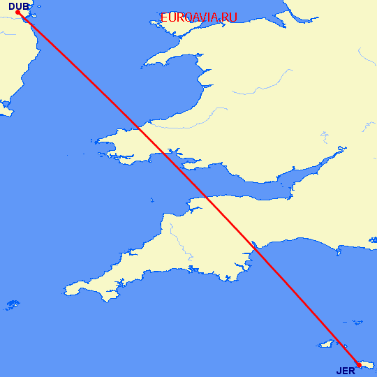 перелет Джерси — Дублин на карте