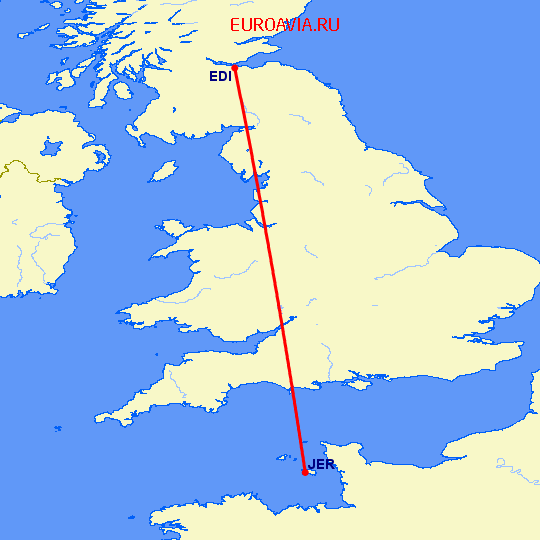 перелет Джерси — Эдинбург на карте