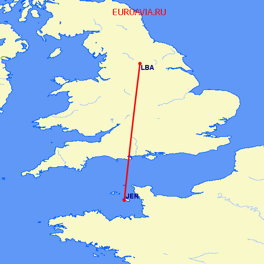перелет Джерси — Лидс на карте