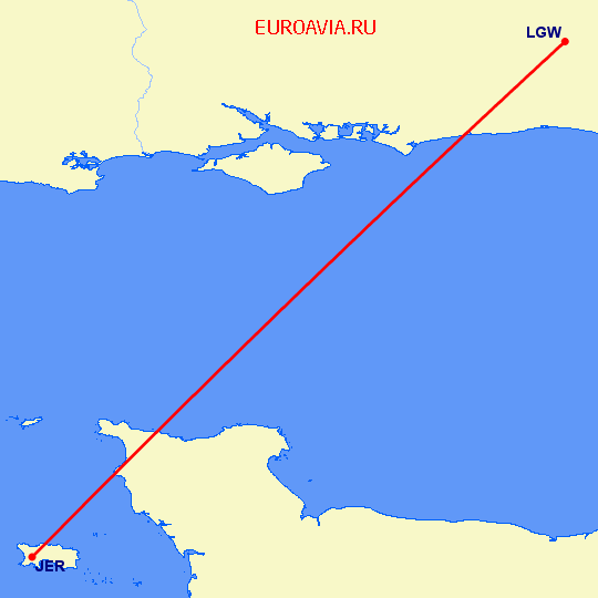 перелет Джерси — Лондон на карте