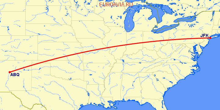 перелет Нью Йорк — Альбукерке на карте