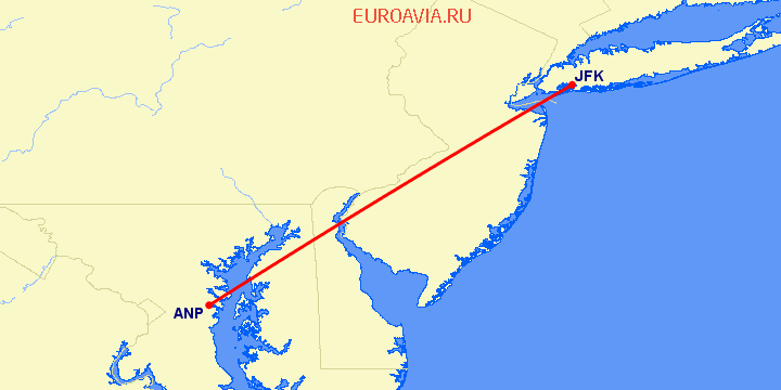 перелет Нью Йорк — Аннаполис на карте