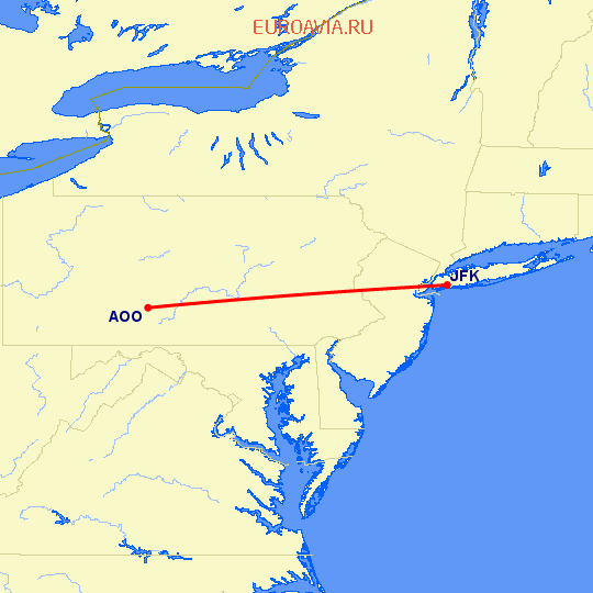 перелет Нью Йорк — Мартинсберг на карте