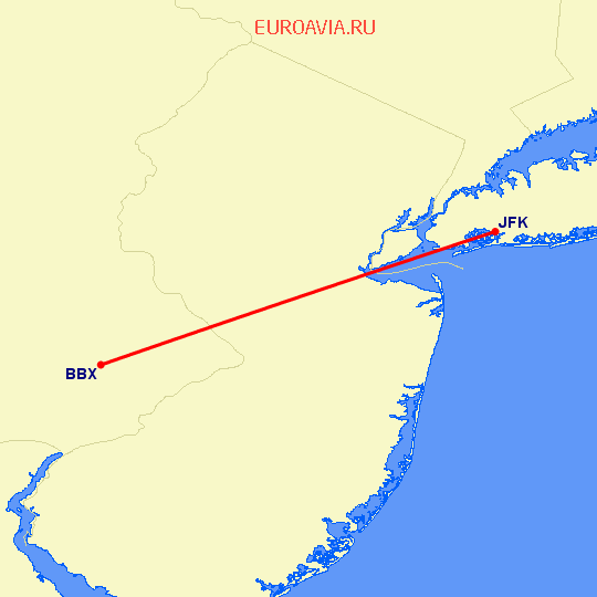 перелет Нью Йорк — Blue Bell на карте