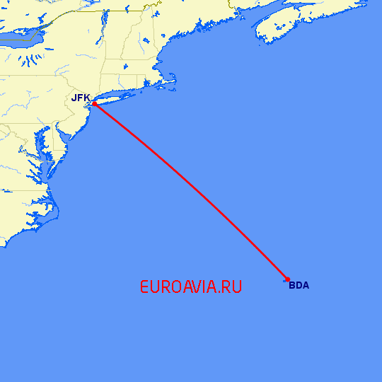 перелет Нью Йорк — Бермуда на карте