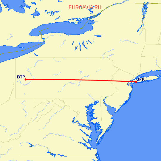 перелет Нью Йорк — Butler на карте