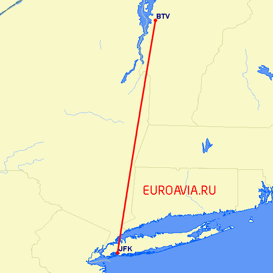 перелет Нью Йорк — Берлингтон на карте