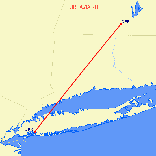 перелет Нью Йорк — Springfield на карте