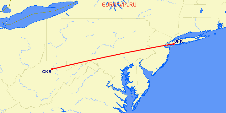 перелет Нью Йорк — Clarksburg на карте
