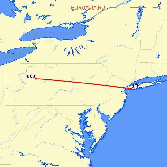 перелет Нью Йорк — Du Bois на карте