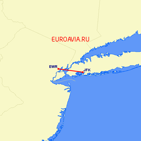 перелет Нью-Йорк — Ньюарк на карте