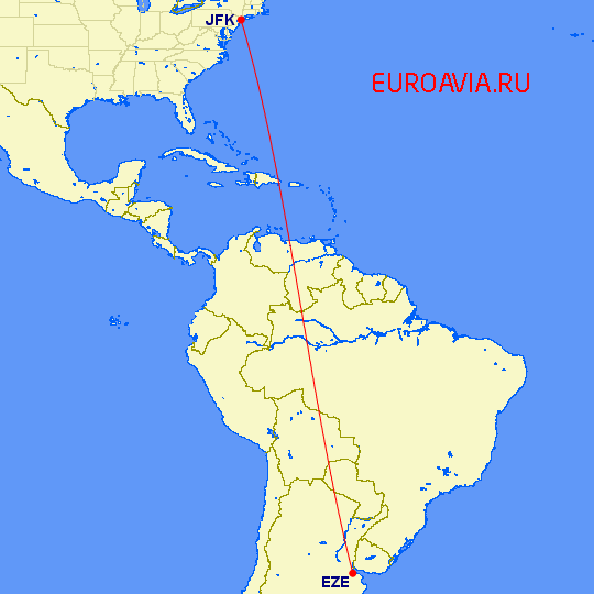 перелет Нью-Йорк — Буэнос Айрес на карте