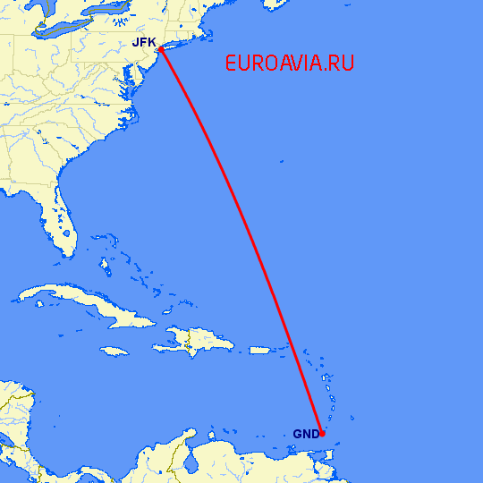 перелет Нью Йорк — St Georges на карте