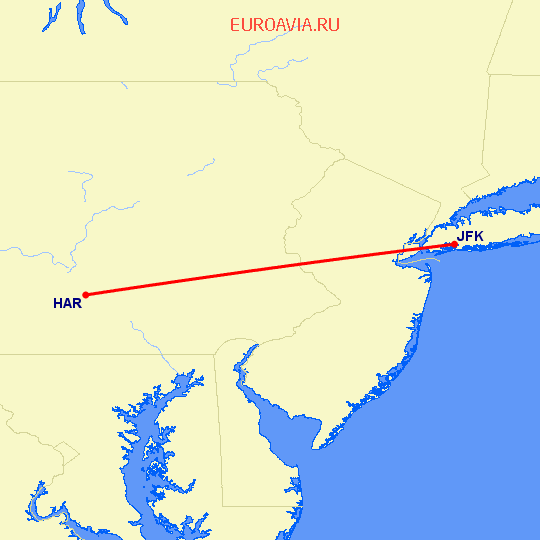 перелет Нью Йорк — Harrisburg на карте