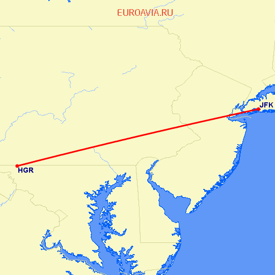перелет Нью Йорк — Хагерстаун на карте