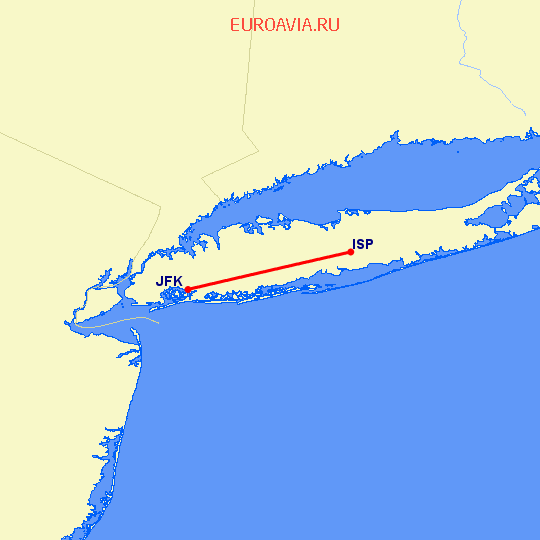 перелет Нью Йорк — Islip на карте