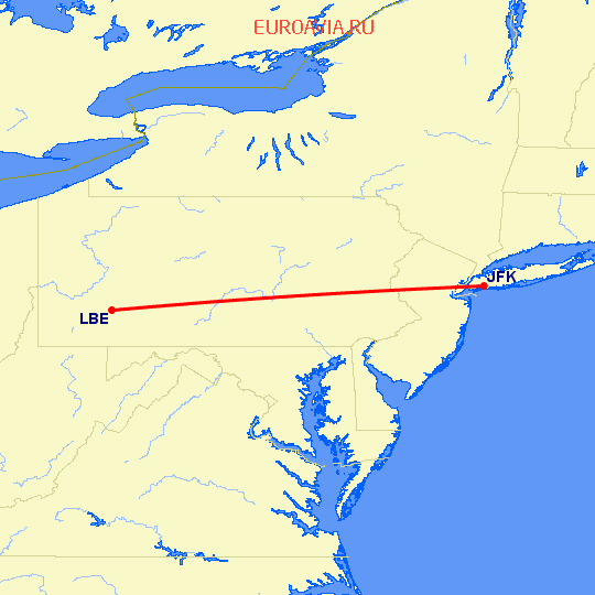 перелет Нью Йорк — Латроуб на карте