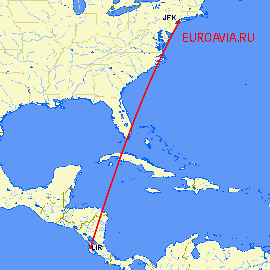 перелет Нью-Йорк — Либерия на карте