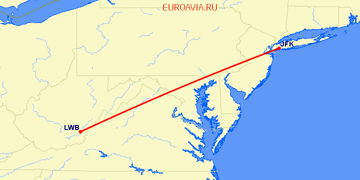 перелет Нью Йорк — Lewisburg на карте